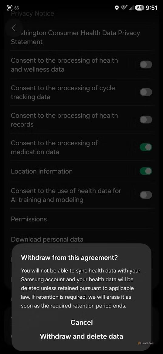 Samsung Health notice for AI training consent