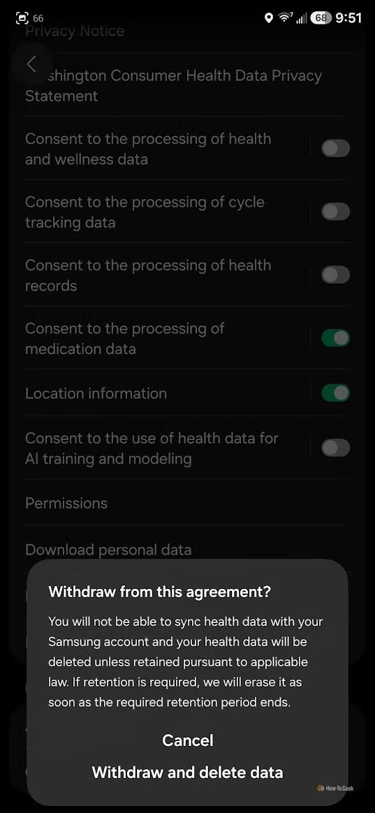 Samsung Health notice for AI training consent
