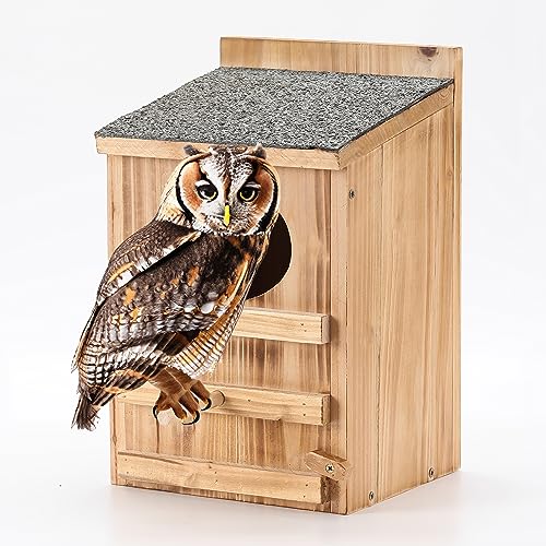 Wooden Owl House for Outside, Prebuilt Nesting Box With Easy Clean Access, 11 X 5 X 6 In, Mounting Screws and Wood Shavings Included