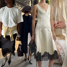 A collage of lookbook and Instagram imagery showcasing lace details in fashion for summer 2025.