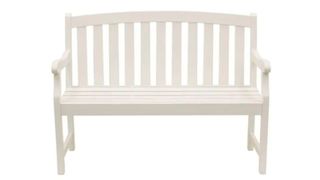 A classic style white outdoor bench