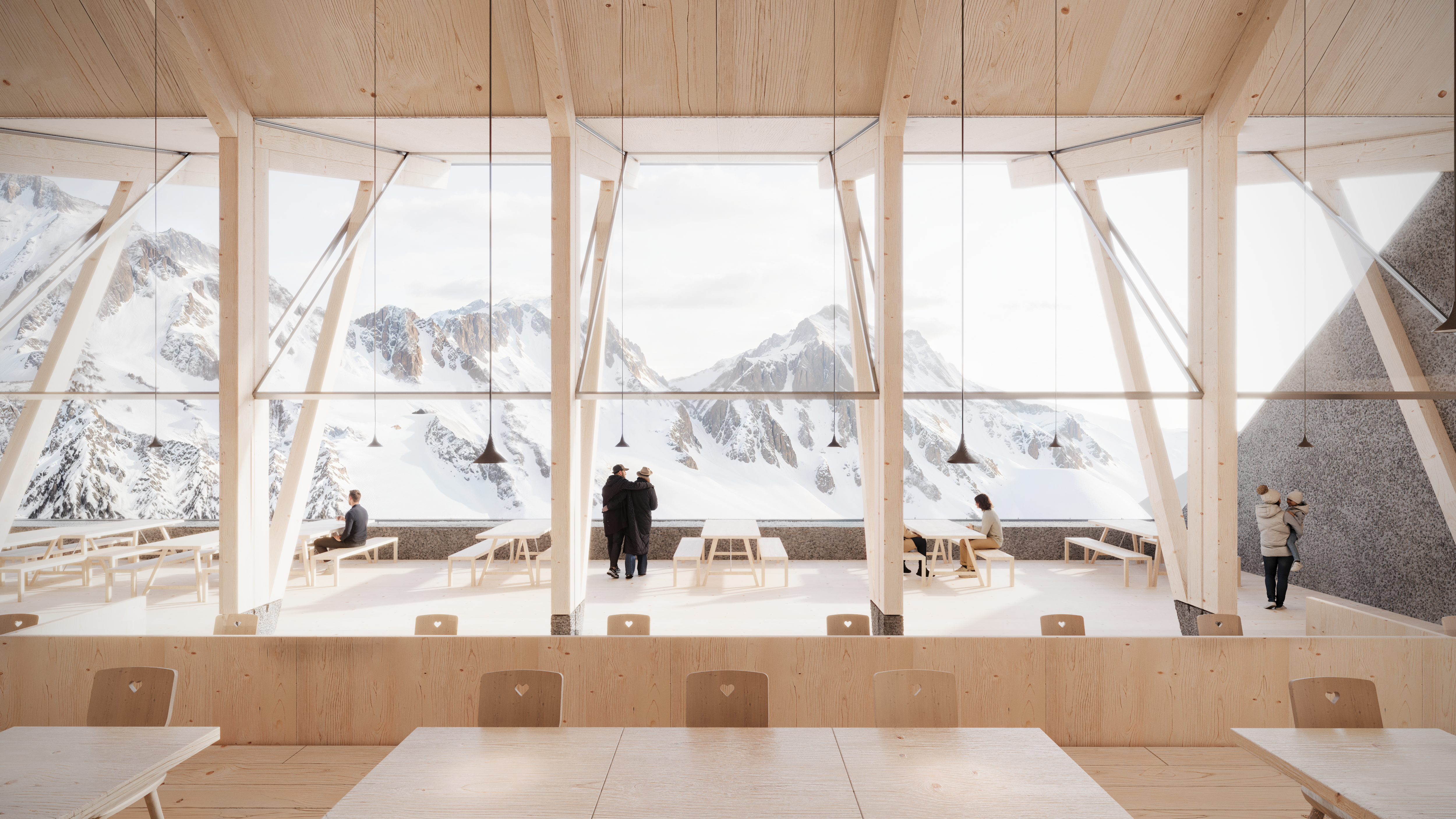 image of Peter Picher Architecture's Mountain stations Ponte di legno in snowy setting and made of wood