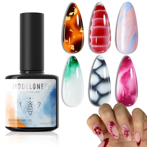 Modelones Blooming Gel Nail Polish, 15 Ml Clear Nail Art Accessories Stuff for Spreading Effects, Floral Print, Marble, Watercolor Design