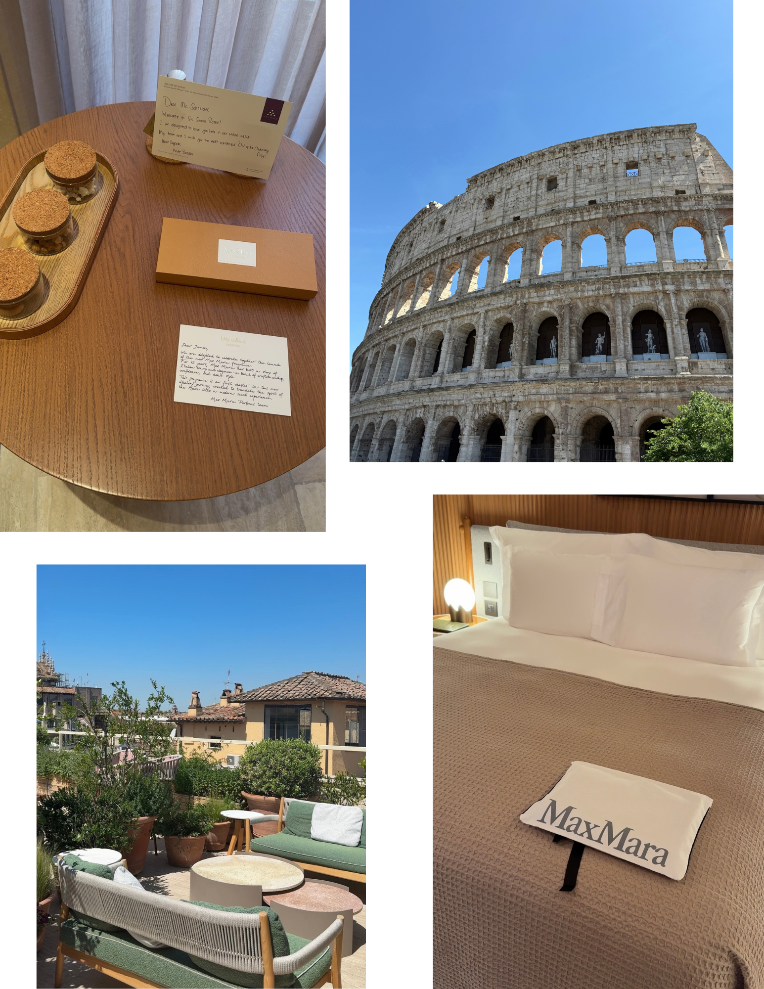 Collage of Jamie Chevron's trip to Rome with Max Mara.