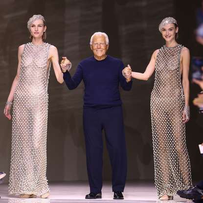 Fashion designer Giorgio Armani walks the runway during the Giorgio Armani Priv&eacute; Haute Couture Fall/Winter 2024-2025 show as part of Paris Fashion Week