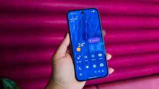 The colorful themed home screen of the Google Pixel 11