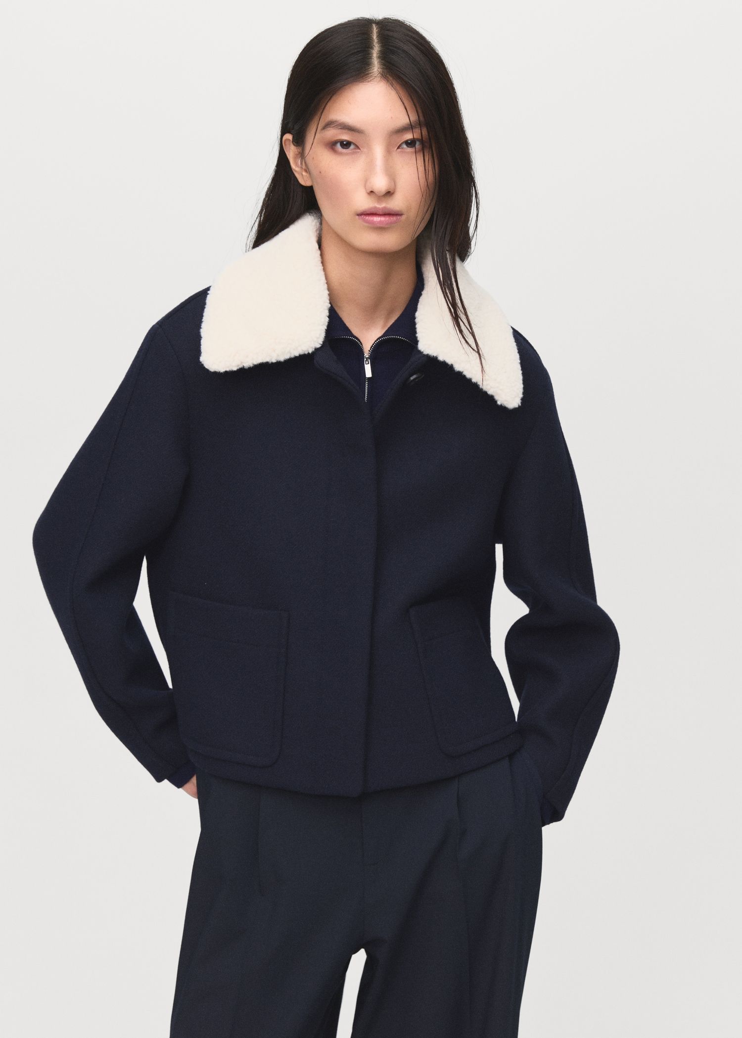 Wool-Blend Jacket With Shearling Collar - Women | Mango Usa