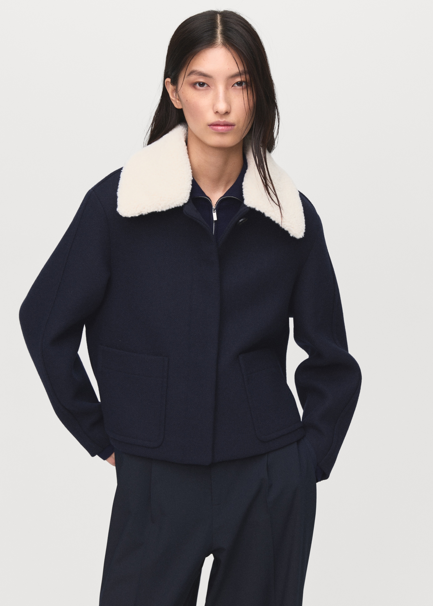 Wool-Blend Jacket With Shearling Collar - Women | Mango Usa