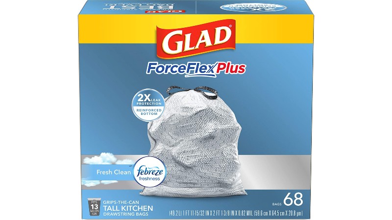 Glad ForceFlexPlus tall kitchen drawstring trash bags