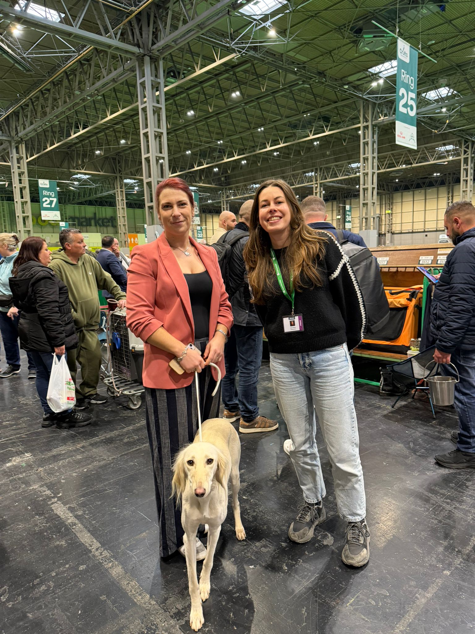 Agnes Stamp posing with a saluki