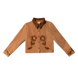 A cutout image of the brown Rixo Dionne Suede Jacket on a white background