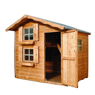 Mercia Double Storey Playhouse wooden with two windows at the front and door open