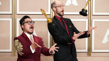 Dan Kwan and Daniel Scheinert, winners of the Best Director and Best Picture award for "Everything Everywhere All at Once", pose in the press room at the 95th Annual Academy Awards at Ovation Hollywood on March 12, 2023 in Hollywood, California