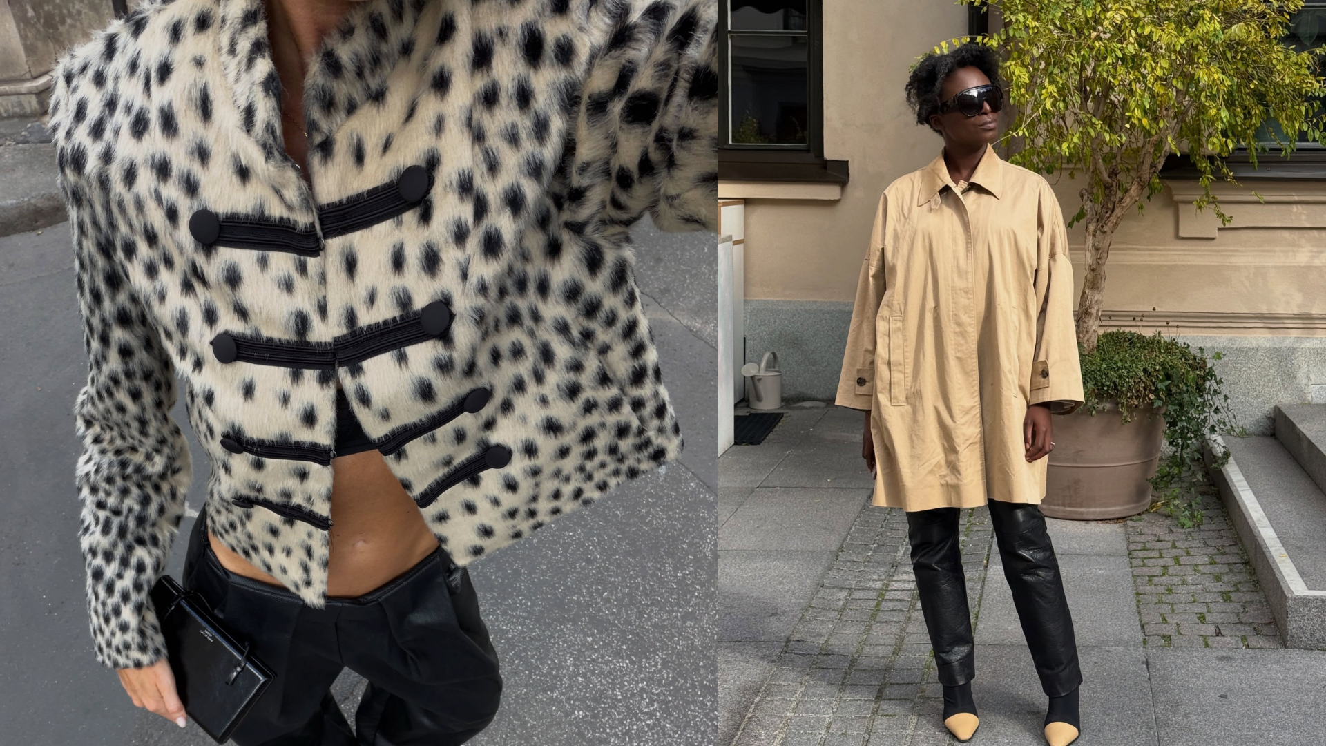 Collage of women wearing fall leather-pant outfits in 2026.