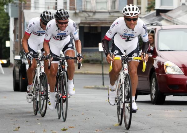 Metlife Cycling Team go under the Univest banner at the start line with one lap to go on the 12k circuit.