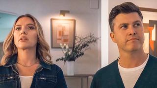 Scarlett Johansson and Colin Jost in Super Bowl commercial for Amazon Alexa