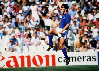 Paolo Rossi celebrates after scoring for Italy against Poland at the 1982 World Cup.