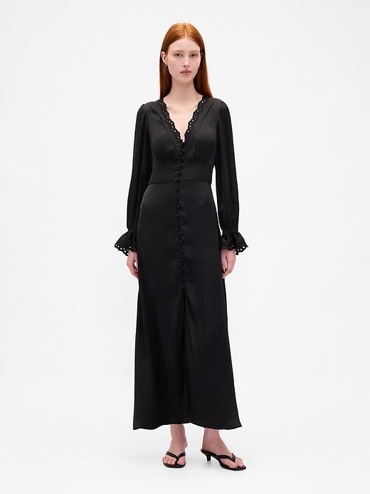 Button-Front V-Neck Maxi Dress