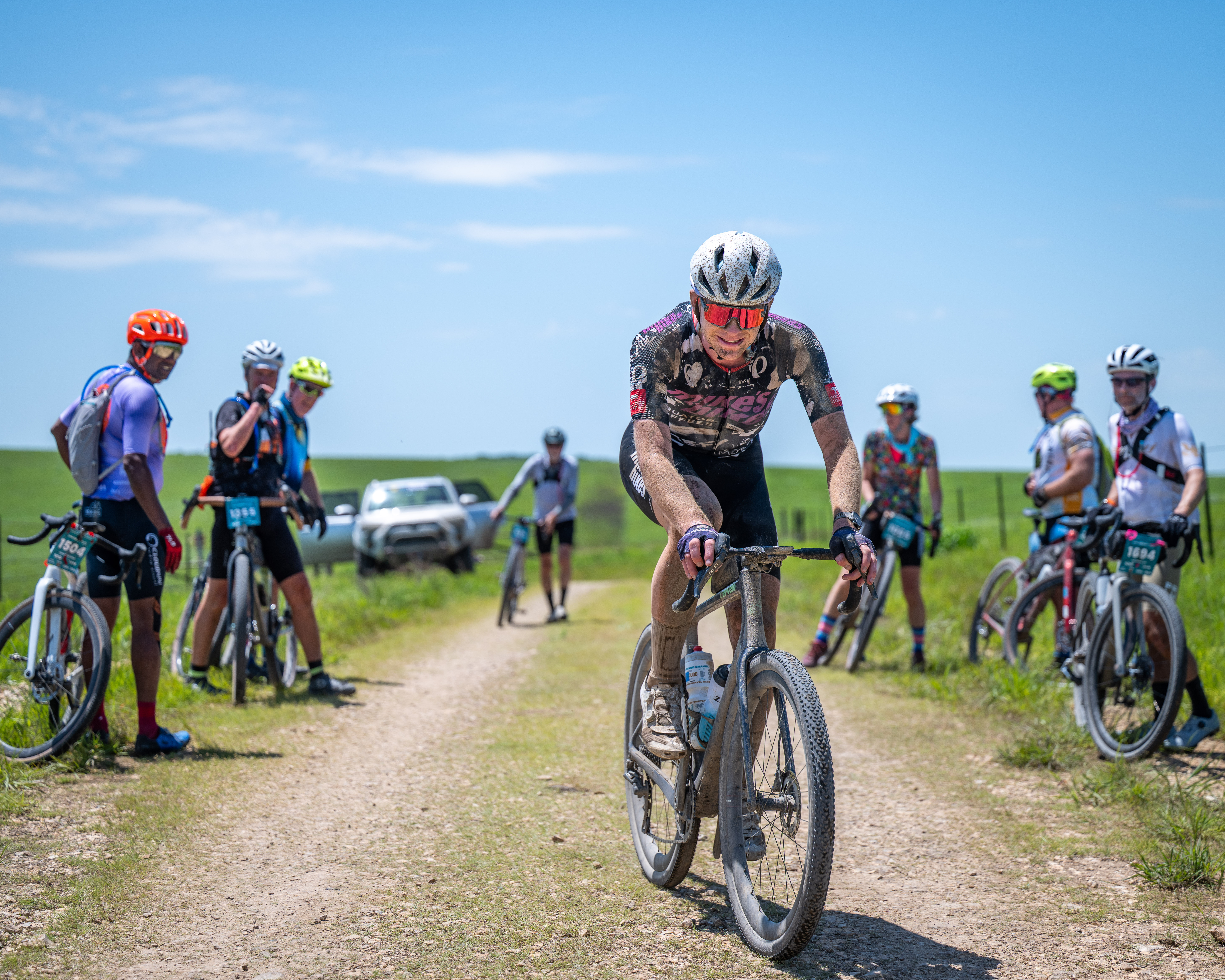 Riders on the Unbound Gravel 200 course