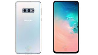 Her ser du fronten og baksiden av Samsung Galaxy S10. Legg merke til hodetelefonutgangen og det doble kameraet på baksiden. Bilde: WinFuture