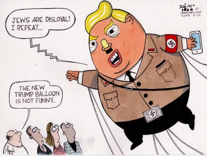 Political Cartoon U.S. Trump Nazi Balloon Jews are Disloyal Israel Tweets