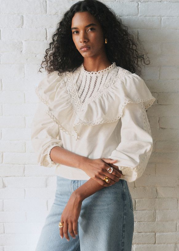 Amarine Blouse - S&amp;eacute;zane X Sea Ny - Plain Ecru Embroidery - Organic Cotton - S&amp;eacute;zane