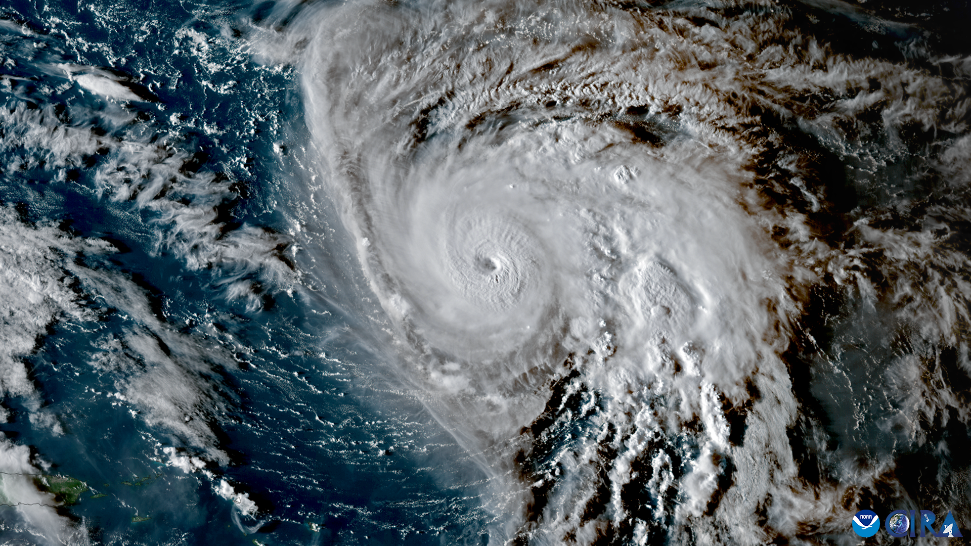 A satellite photo of Hurricane Humberto as it strengthened into a major hurricane on Friday (Sept. 26).