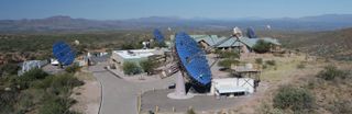The array of four optical 12-meter telescopes of the Very Energetic Radiation Imaging Telescope Array System (VERITAS) at the Fred Lawrence Whipple Observatory in Amado, Arizona.