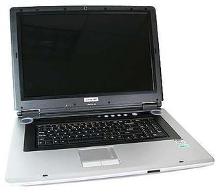 The Eurocom M590K Emperor features an attractive magnesium alloy case. The built-in video camera is visible just above the 19