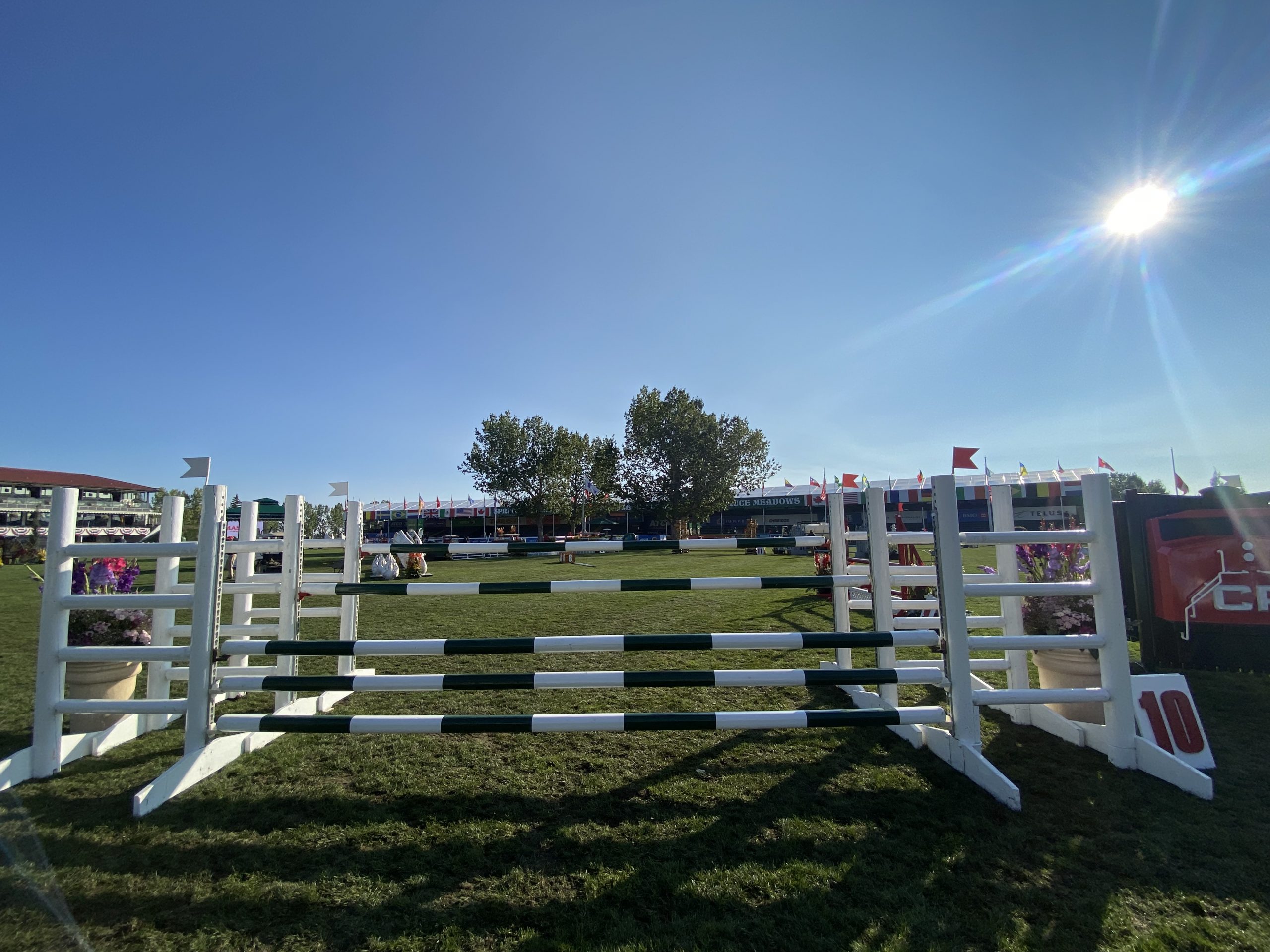 Showjumping fences: the triple bar in the CP International grand prix at Spruce Meadows, Canada