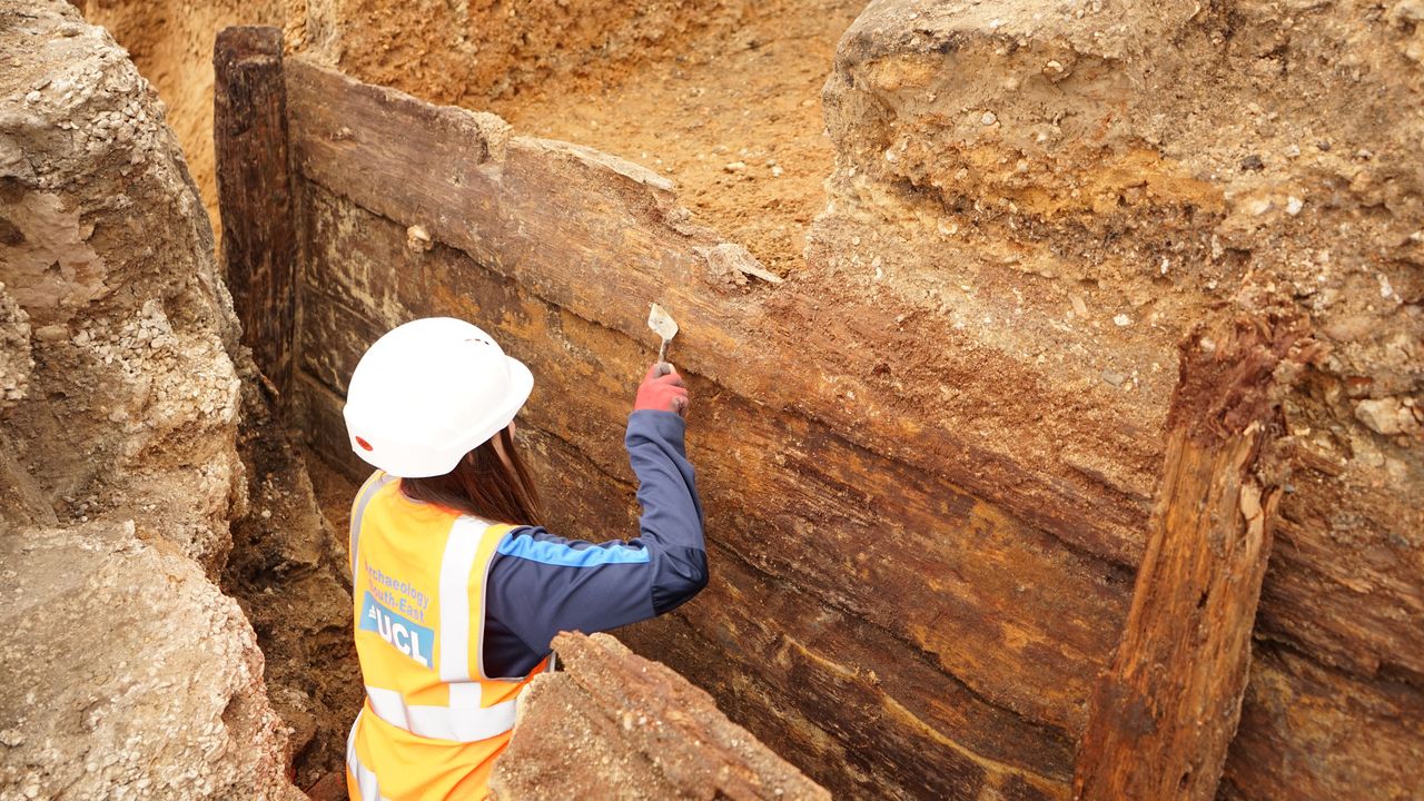Archaeologists found a buried square structure made from timbers that matches the dimensions of the theater's stage.