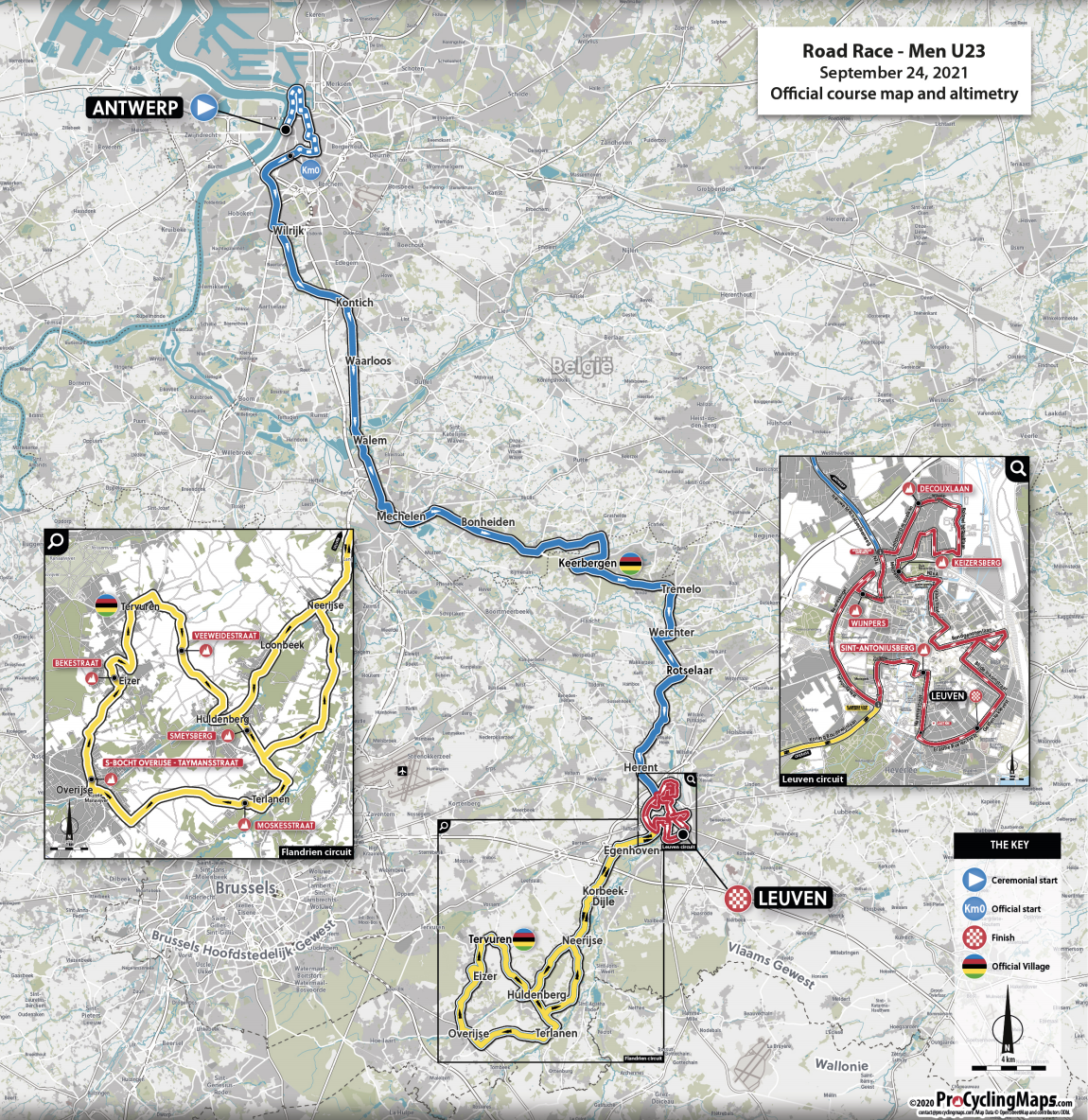 Road race map for U23 men at 2021 UCI Road World Championships