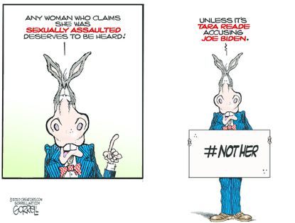 Political Cartoon U.S. dems Tara Reade sexual assault allegation Joe Biden 2020 election