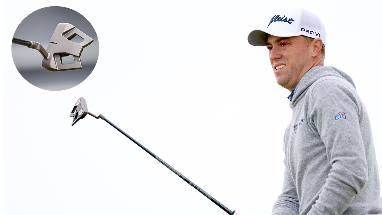 Justin Thomas watches his putt on the green