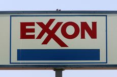 An Exxon sign at a gas station in California