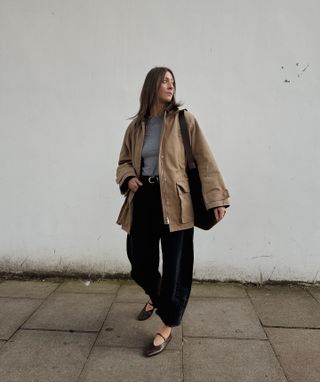 Winter basics UK: @rachel__keegan wears a barn jacket