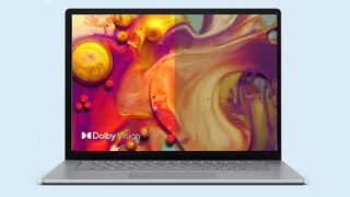A Surface Laptop 5 open displaying Dolby Vision.