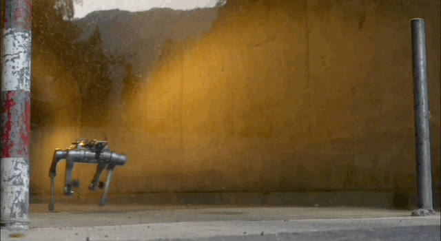 The wild quadruped robot just stormed through a glass window and I can’t look away