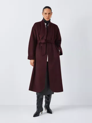 John Lewis Wrap Double Front Coat, Burgundy