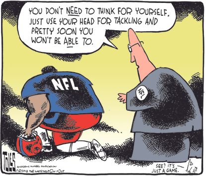 Editorial cartoon US NFL concussion national anthem kneeling head injury football