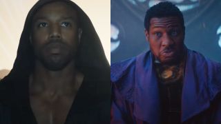 Michael B. Jordan in Creed II and Jonathan Majors in Loki, pictured side by side.