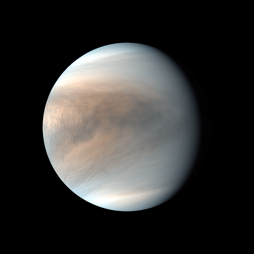 An image of the cloudtops of Venus as photographed by Akatsuki&#039;s ultraviolet instrument in 2019.