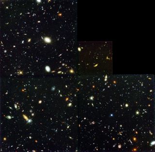This seminal 1995 image was taken by the Hubble Space Telescope. Called the Hubble Deep Field, it collected light over many hours to reveal the deepest view of the universe yet, which included thousands of distant galaxies.