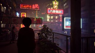 Someone walking through a Kowloon-inspired city in Slitterhead