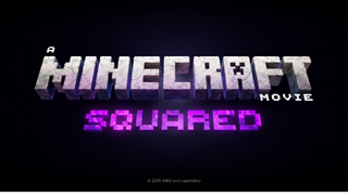 Minecraft Squared movie logo featuring the iconic stone-textured Minecraft title above a glowing purple "Squared" subtitle on a dark background.