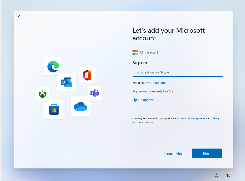 Windows 11 Setup Add Account Screen