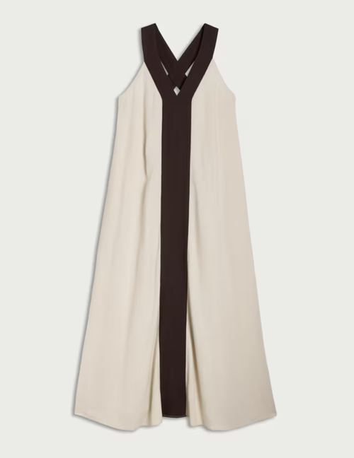 Contrast Panel Dress with Linen in Neutral