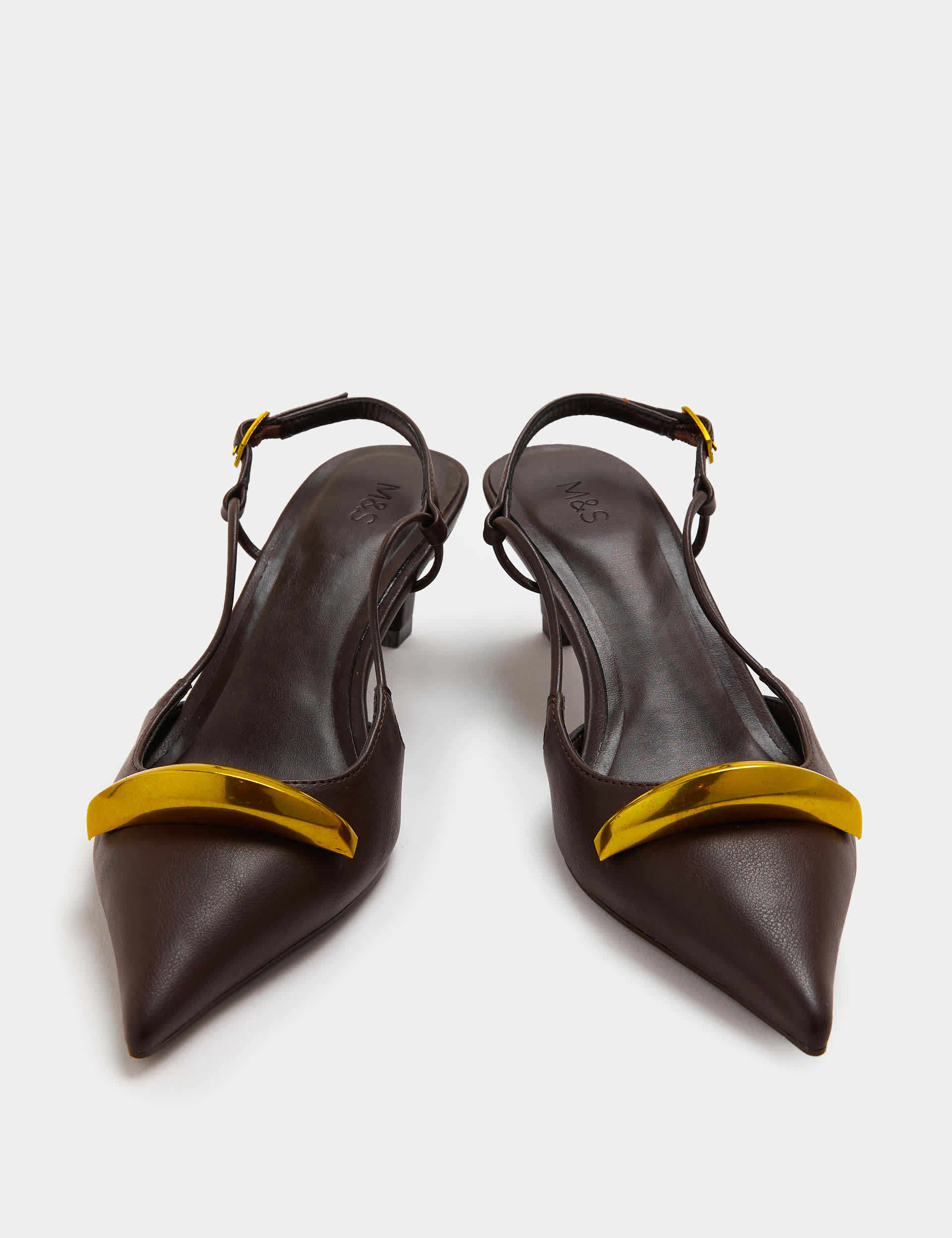 Gold Trim Kitten Heel Slingbacks