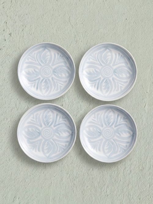 Chambray Tile Stoneware Appetizer Plates - Set of 4