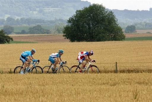 Florent Brard (Caisse d'Epargne) drives the break through the French countryside